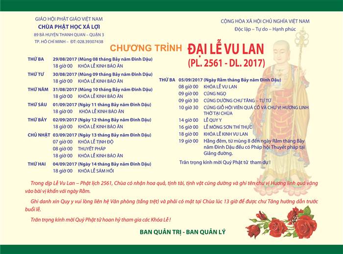CHƯƠNG TRÌNH ĐẠI LỄ VU LAN PL 2561 (DL 2017)
